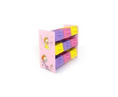 Meuble de rangement étagère jouet panier chambre enfant motif princesse ape06005