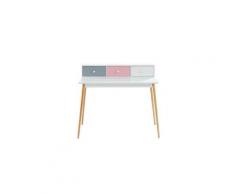 Bureau - rehausse bureau enjoy bureau droit enfant scandinave blanc, gris et rose laqué mat + pieds en bois hévéa massif - l 110 cm