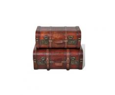 Icaverne - coffres de rangement esthetique coffre de rangement vintage bois marron 2 pcs