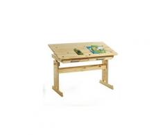 Bureau enfant écolier junior olivia table à dessin réglable en hauteur et pupitre inclinable avec 2 tiroirs en pin massif vernis nat