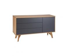 Buffet enfilade gris de 3 tiroirs et 1 porte - l.150 x l.45 x h.85 cm -pegane-
