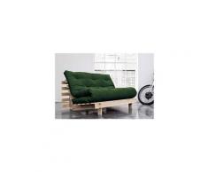Canapé convertible futon racines pin naturel coloris vert forêt couchage 140*200 cm.