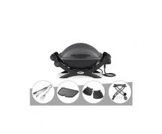 Barbecue électrique weber q 1400 + kit ustensile + plancha + plan travail + chariot