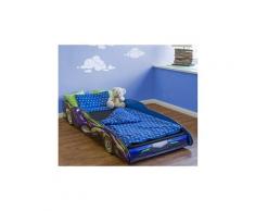 Lit enfant voiture de course enfant bleu, en bois MDF - Dim : H 35.5 x L 94 x P 211.5 cm