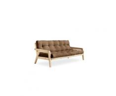 Canapé convertible futon gerda pin naturel coloris mocca couchage 130 cm.