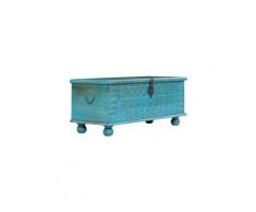 Coffre de rangement bois de manguier massif 100x40x41 cm bleu