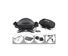 Barbecue électrique weber q 1400 + housse + kit ustensile + plancha + plan travail + chariot