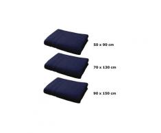Lot linge de bain - une serviette de toilette, un drap de bain et maxi drap bain - bleu foncé