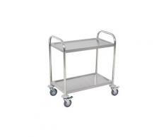 Chariot de service desserte de cuisine à roulettes 2 étagères 71l x 41l x 81h cm acier inox. Chromé