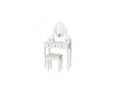 Coiffeuse avec miroir et tabouret, coiffeuse moderne blanche table de maquillage en bois,1 miroir 5 tiroirs,coiffeuse enfant/femme,meubles de salle de