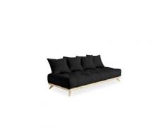 Canapé convertible futon soren pin naturel coloris gris foncé couchage 90 cm.