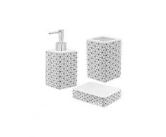 Set salle de bain céramique design hypnose carré 3 accessoires distributeur savon gobelet porte savon blanc