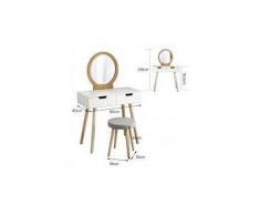 Coiffeuse avec miroir et tabouret, coiffeuse moderne blanche table de maquillage en bois,1 miroir 2 tiroirs,coiffeuse enfant/femme,meubles de salle de