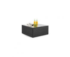 Theia table de salon de jardin élégante avec plateau en verre - design polyrotin tressé noir