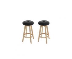 2x tabouret de bar navan, chaise de comptoir, bois, similicuir, rotatif ~ noir, pieds clairs