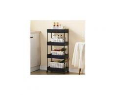 Chariot à 4 niveaux noir, desserte, étagère de rangement mobile en abs l40 x l22 x h90cm