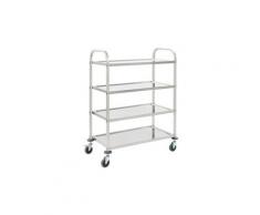 Chariot de cuisine à 4 niveaux 107x55x125 cm acier inoxydable