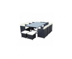 Salon de jardin cubo noir table en résine tressée 6 à 10 places, fauteuils encastrables