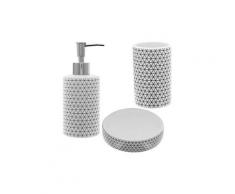 Set salle de bain céramique design hypnose rond 3 accessoires distributeur savon gobelet porte savon blanc