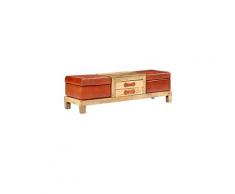 Banquette pouf tabouret meuble banc de rangement bois de manguier cuir véritable 120 cm helloshop26 3002203