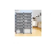 Langria 12-cube diy etagere a chaussures, armoire de rangement en plastique modulaire multi-usage avec portes, marron