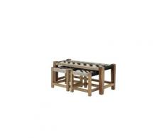 Banc style indien en bois brut et corde bicolore + 2 tabourets