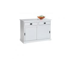 Buffet savona bahut vaisselier commode avec 2 tiroirs et 2 portes coulissantes, en pin massif lasuré blanc