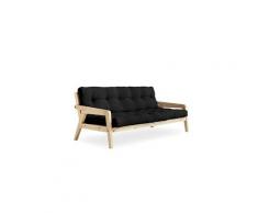 Canapé convertible futon gerda pin naturel coloris gris foncé couchage 130 cm.
