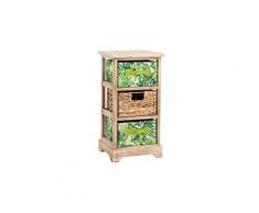 Chiffonnier adelfia petite étagère rangement avec 2 tiroirs feuilles tropicales et 1 panier tressé, en bois de paulownia déco jungle