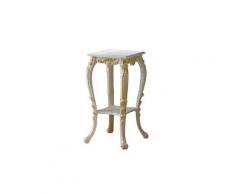 Petite table support plante, meuble porte pot de plante en bois sculpté, laqué blanc et détails dorés, livré monté