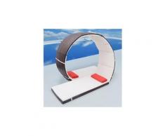Lit double à baldaquin en rotin synthétique brun et coussin crème - cs419641