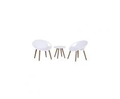 Salon de jardin 2 pers. 3 pièces - ensemble bistrot design scandinave - 2 fauteuils lounge + table basse - pieds imitation bois plastique pp blanc