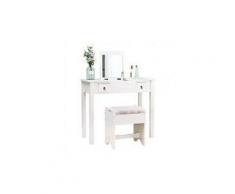Coiffeuse avec miroir et tabouret, coiffeuse moderne blanche table de maquillage en bois,1 miroir 2 tiroirs,coiffeuse enfant/femme,meubles de salle de