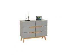 Commode tibor style scandinave design vintage nordique avec 6 tiroirs, en pin massif lasuré gris