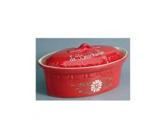 Terrine ovale 37cm rouge decor fleurs blanches - 134v6 - siegfried