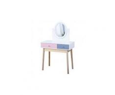 Coiffeuse avec miroir et tabouret, coiffeuse moderne blanche table de maquillage en bois,1 miroir 2 tiroirs,coiffeuse enfant/femme,meubles de salle de