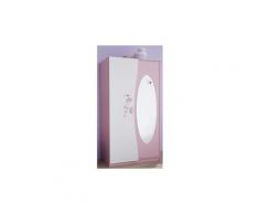 Armoire enfant 2 portes + miroir, Coloris rose orchidée et blanc perle avec motif papillon, 93.3 x 182.8 x 51.5 cm