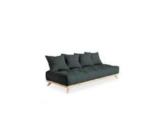 Canapé convertible futon soren pin naturel coloris gris ardoise couchage 90 cm.