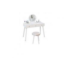 Coiffeuse avec miroir et tabouret, coiffeuse moderne blanche table de maquillage en bois,1 miroir 3 tiroirs,coiffeuse enfant/femme,meubles de salle de