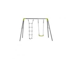 Balançoire 2 agrès portique avec balançoire et échelle dim. 2,55l x 1,38l x 1,80h m métal époxy anticorrosion pe gris anthracite vert pomme