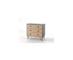 Commode 3 tiroirs enfant bois clair et gris co2006