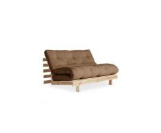 Canapé convertible futon racines pin naturel coloris mocca couchage 140*200 cm.