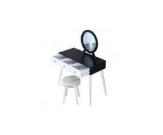Coiffeuse avec miroir et tabouret, coiffeuse moderne blanche table de maquillage en bois,1 miroir 3 tiroirs,coiffeuse enfant/femme,meubles de salle de