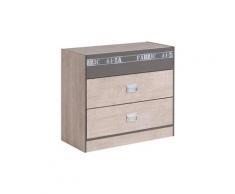 Commode enfant 3 tiroirs bois naturel et gris - dim : l 87 x h 77 x p 40 cm -pegane-