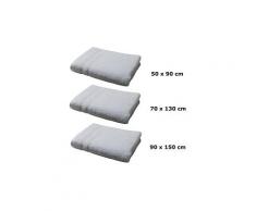 Lot linge de bain - une serviette de toilette, un drap de bain et maxi drap bain - gris clair