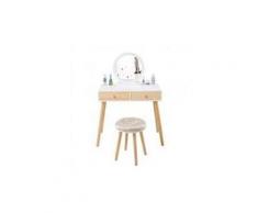 Coiffeuse avec miroir et tabouret, coiffeuse moderne blanche table de maquillage en bois,1 miroir 2 tiroirs,coiffeuse enfant/femme,meubles de salle de