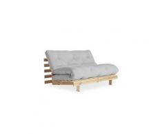 Canapé convertible futon racines pin naturel coloris gris clair couchage 140*200 cm.