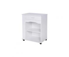 Chariot desserte moderne servante de cuisine 76l x 50l x 94h cm étagère ajustable blanche