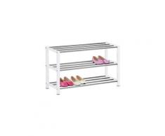 Etagère à chaussures dublin rangement porte-chaussures avec 3 niveaux pour 12 paires en métal chromé et laqué blanc
