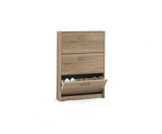 Meuble à chaussures 3 tiroirs abattants pour 6 paires coloris chêne, L 58,5 X H 104,5 X P 17 cm -PEGANE-